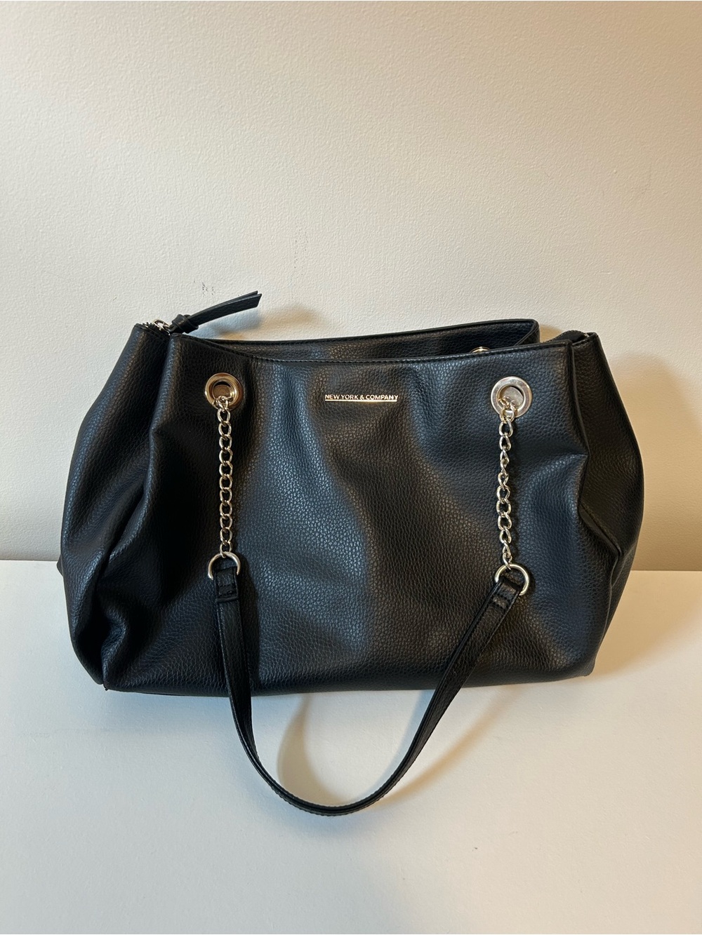 New York & Company Black Pebble Faux-Leather Chain-Handle Shoulder Bag